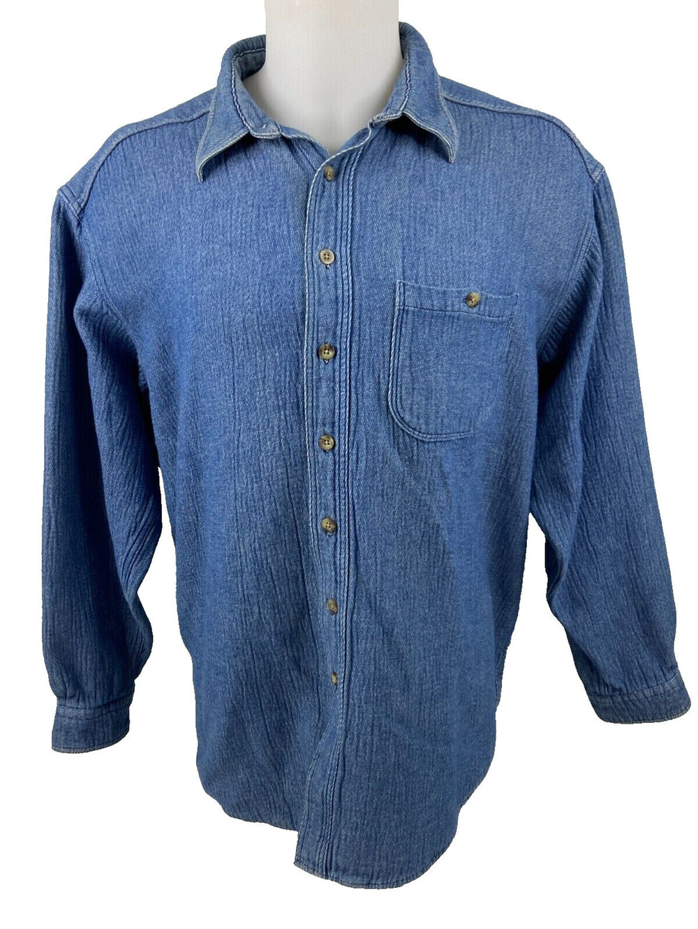 Woolrich Men 2XLT Blue Denim Shirt Long Sleeve Vtg Heavyweight Outdoor
